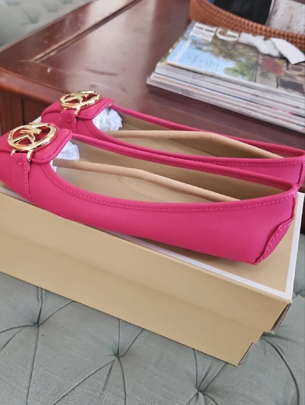 Michael Kors Hot Pink Ballet Flats with Gold Hardware